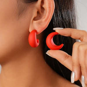 Acrylic Geometric Earrings Red Matte Minimalist Fashion Style For Women With Silver Earring Post