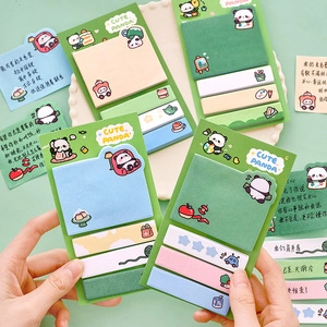 Close-up of Cute Panda sticky note sets with index tabs and cartoon illustrations