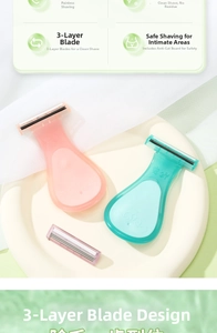 Detail view of the portable three-layer blade shaver for women's body hair removal