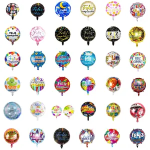 Variety of 18 inch Feliz Cumpleaños Spanish birthday foil balloons for party decoration