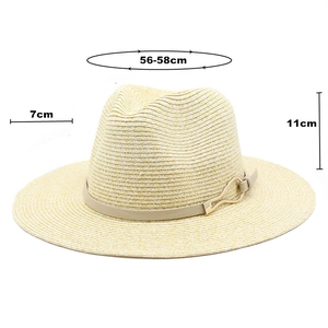 Panama hat size guide showing 7cm brim width, 11cm height, and 56-58cm circumference