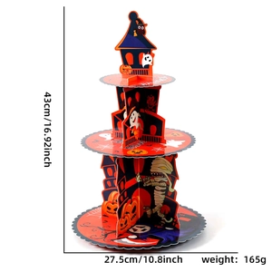 Vista dettagliata dell'alzata per cupcake Halloween a 3 livelli con dimensioni 43cm altezza e 27.5cm