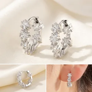 Star Cubic Zirconia Huggie Hoop Earrings Copper Inlaid Dainty Minimalist Jewelry For Women Girls