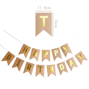 Brown kraft paper swallowtail banner with gold foil Happy Birthday letters 11.5x16cm