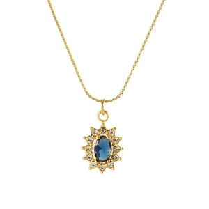 18K gold plated stainless steel sunburst necklace with blue zircon pendant for women