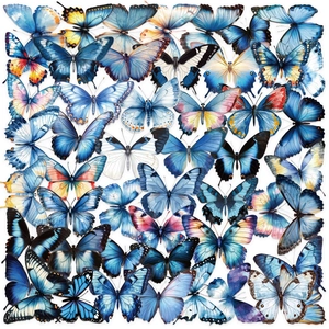 Gros plan de 50 autocollants de papillons vintage colorés aux textures aquarelles