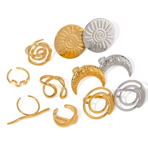 Bagues bohèmes en acier inoxydable plaqué or 18k avec motifs soleil et célestes