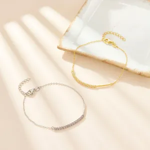 925 Sterling Silver Zirconia Bracelet For Women Minimalist Pave Square Geometric Adjustable Chain Fashion Jewelry Gift
