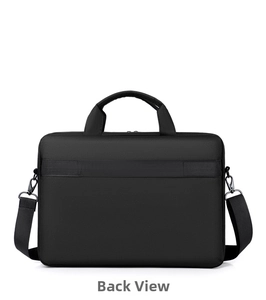 Business laptop bag back view showing durable nylon fabric and luggage trolley strap