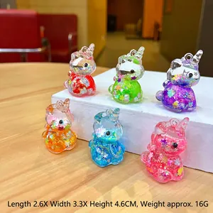 Mini Unicorn Quicksand Bottle Pendant Transparent Acrylic Ornament Glitter Star Sequins Liquid Keychain Accessory Gift