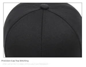Detail of meticulous stitching and diamond pattern fabric on black baseball cap top
