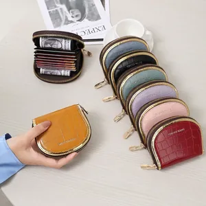 Crocodile pattern PU leather mini accordion wallet with gold zipper and multi-card slots