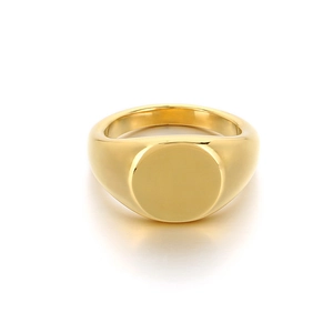 Minimalist 18K gold plated stainless steel signet ring with a polished round surface