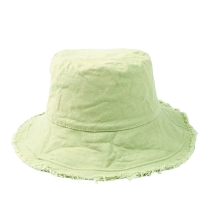Frayed edge light green canvas bucket hat with a retro washed style for sun protection