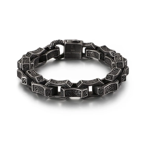 Retro punk style stainless steel chain bracelet with etched cloud patterns and 316L clasp