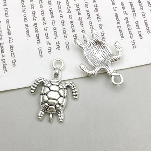 Detailed front and back view of antique silver sea turtle pendants for DIY jewelry