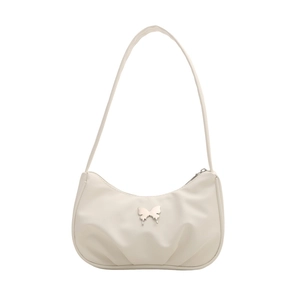 Minimalist white faux leather underarm bag with silver butterfly charm for women