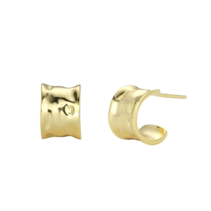 Exaggerated retro S925 sterling silver golden C-shape earrings with molten metal texture