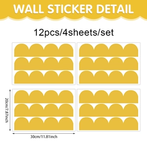 Yellow semi-circle geometric PVC wall stickers set of 12 pieces for corner decor