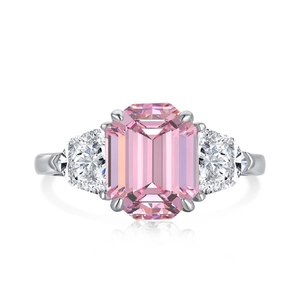 Elegant S925 silver ring featuring a large pink rectangular stone and side triangles