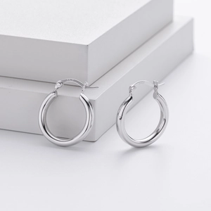 Classic S925 sterling silver hollow hoop earrings with a polished minimalist finish