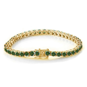 4mm gold tennis bracelet with brilliant round-cut green moissanite stones and secure clasp