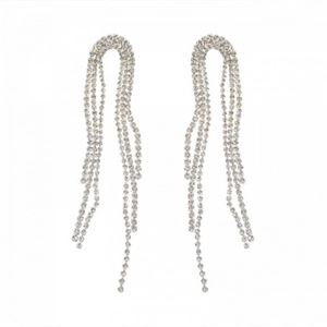 Elegant S925 silver needle long tassel earrings with sparkling full diamond rhinestones