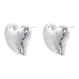 French vintage silver heart stud earrings with sparkling crystals for Valentine gifts