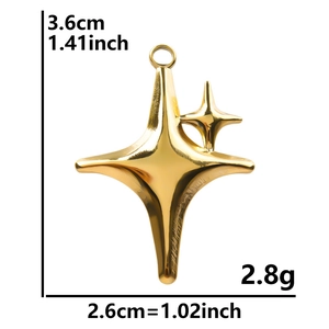 Gold 18k plated stainless steel star cross pendant necklace charm with measurements