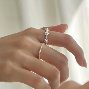 S925 sterling silver hollow bow ring with textured wave lines for women's daily wear