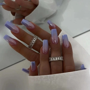 Faux Ongles Long Coffin Dégradé Violet Rose Aurora Irisé Künstliche Perle Finition Pour Femmes Élégant Style INS