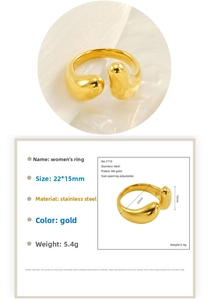 Detail of 18k gold plated stainless steel ring showing dimensions and 5.4g weight