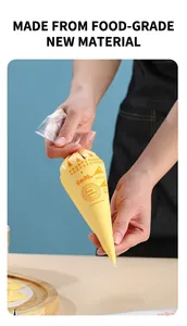Food-grade disposable piping bag with Happy Birthday print and yellow cream filling