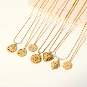 18k gold plated stainless steel necklaces with colorful zircon heart and eye pendants