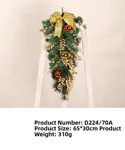Detailed Christmas teardrop swag with gold ornaments and dimensions 65x30cm