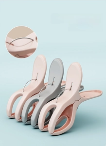 Detail of strong steel spring and anti-slip grip on windproof laundry quilt clips