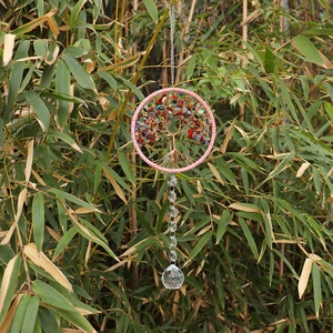 Detail of Tree of Life crystal catcher with natural stones and a faceted glass ball