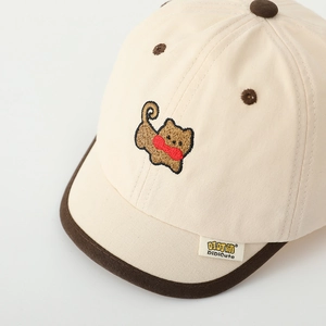 Cute puppy embroidered kids baseball cap with beige canvas and brown short brim
