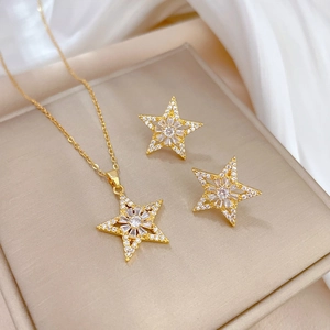 Luxus Stern Halskette Und Ohrringe Titanstahl Kupfer Zirkon Vergoldet Mit Silber Ohrringpfosten Eleganter Schmuck
