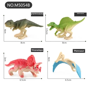 Dimensiones detalladas de 4 mini modelos de dinosaurios incluyendo Tiranosaurio y Triceratops