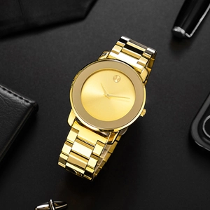 Classic gold men's business watch with mesh strap and minimalist sunray dial accessory set