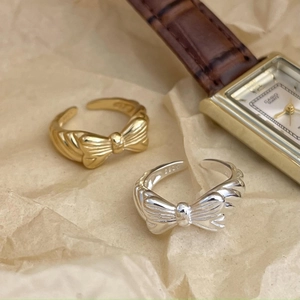 S925 sterling silver bow open rings in gold and silver finish with textured surface