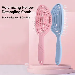 Detangling Hairbrush Hollow Vented ABS Plastic Nylon Pins Scalp Massage Wet Dry Use Ergonomic Handle Styling Tool