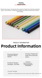 Macro detail of colorful borosilicate glass straws in straight and bent shapes
