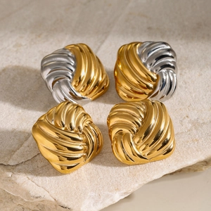 Classic 18k gold plated stainless steel square twisted hoop earrings for women