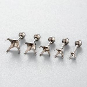 F136 titanium four-claw screw ball earring bases in five various sizes for DIY piercing