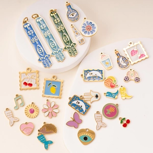 Stainless Steel Enamel Charms Evil Eye Hamsa Hand Fruits Moon Shapes Colorful DIY Jewelry Making Pendants Vintage Style