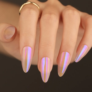 Uñas Postizas Con Forma De Almendra Aurora Iridiscente Simples De Lujo Brillantes Para Mujer Manicura DIY Uñas Artificiales