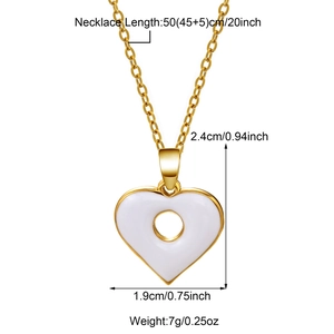 Collier pendentif cœur en acier inoxydable plaqué or 18K avec émail blanc et dimensions