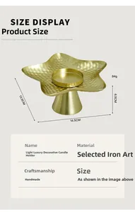Detailed size display of a golden star-shaped iron candle holder for home decor